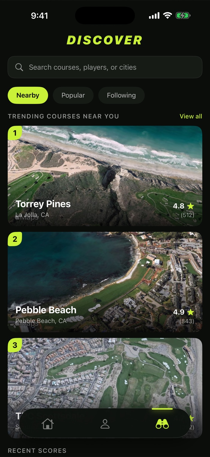 Swing discover — trending courses near you