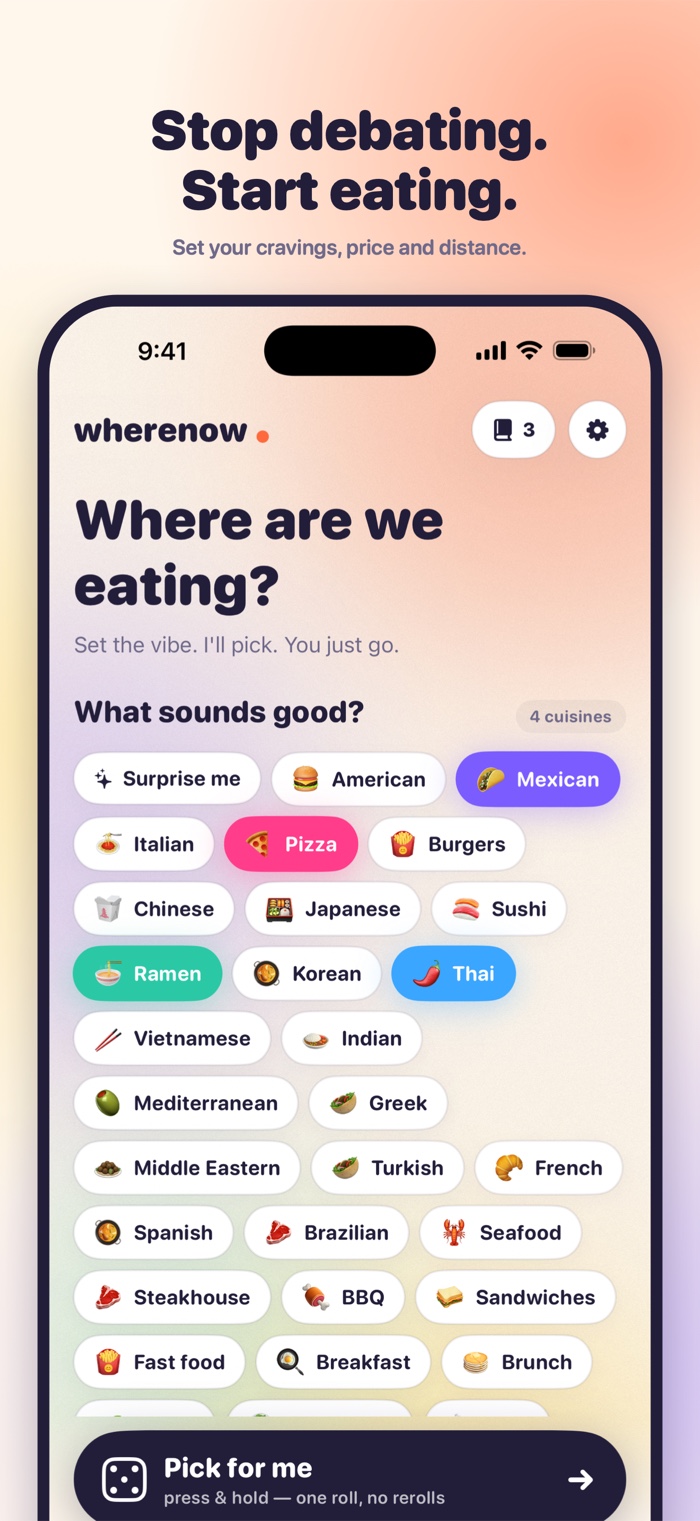 WhereNow — pick your cravings, price and distance